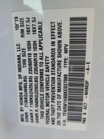 7FARW1H88KE037988 - 2019 HONDA CR-V EXL WHITE photo 14