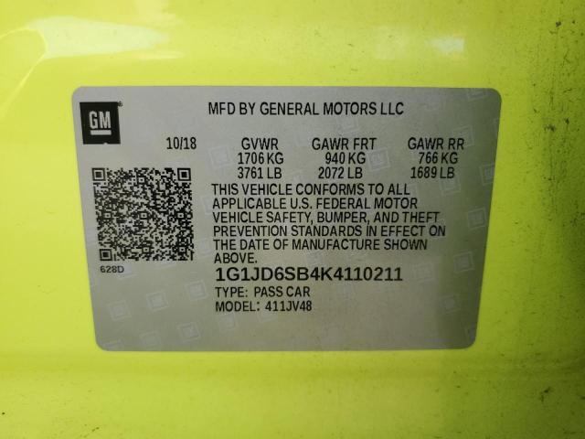 1G1JD6SB4K4110211 - 2019 CHEVROLET SONIC LT 绿色 照片 12