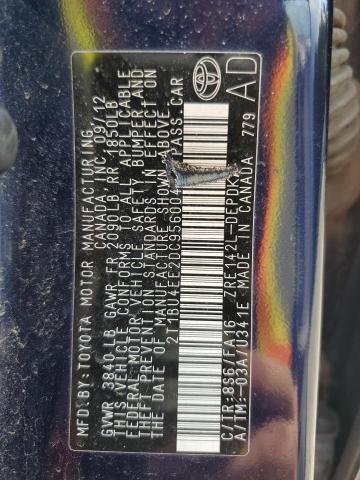 2T1BU4EE2DC956004 - 2013 TOYOTA COROLLA BASE Синий фото 13