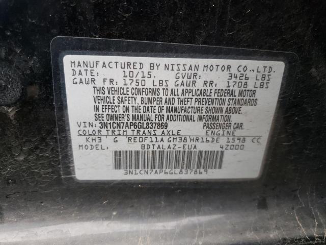 3N1CN7AP6GL837869 - 2016 NISSAN VERSA S BLACK photo 12