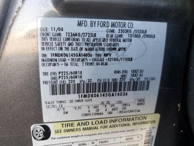 1FMDK06145GA14036 - 2005 FORD FREESTYLE LIMITED GRAY photo 13