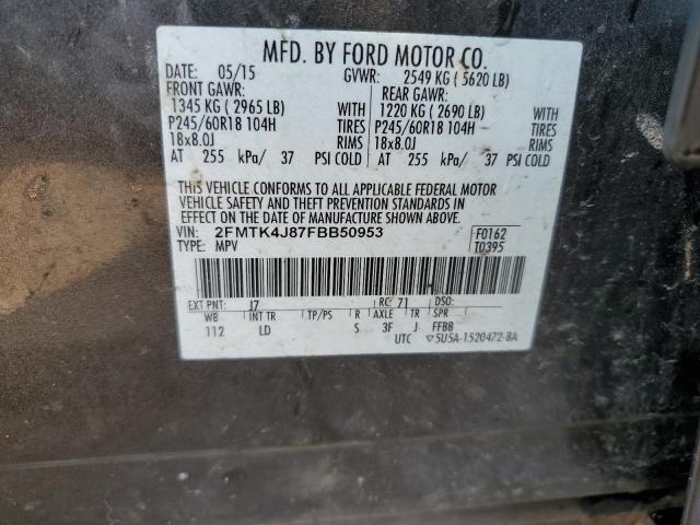 2FMTK4J87FBB50953 - 2015 FORD EDGE SEL CHARCOAL photo 13