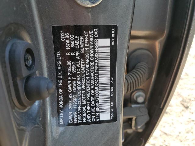 SHHFK7H66MU232291 - 2021 HONDA CIVIC EX GRAY photo 12