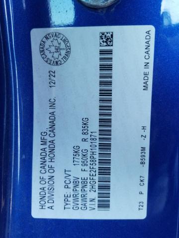 2HGFE2F58PH101871 - 2023 HONDA CIVIC SPORT Mavi fotoğraf 12