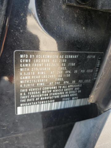 WVGAV7AX7GW603489 - 2016 VOLKSWAGEN TIGUAN S BLACK photo 13