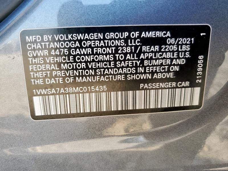 1VWSA7A38MC015435 - 2021 VOLKSWAGEN PASSAT SE GRAY photo 13