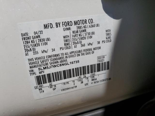 5LM5J7WC8NGL16735 - 2022 LINCOLN AVIATOR RESERVE WHITE photo 13