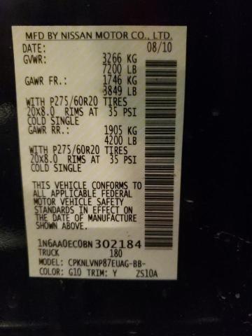 1N6AA0EC0BN302184 - 2011 NISSAN TITAN S 黑色 照片 12