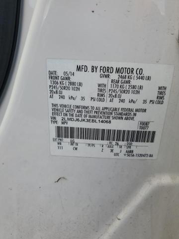 2LMDJ6JK3EBL14068 - 2014 LINCOLN MKX თეთრი ფოტო 13