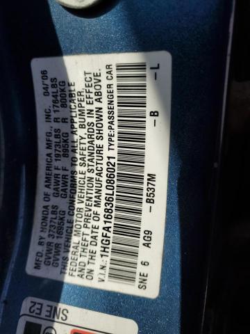 1HGFA16836L086021 - 2006 HONDA CIVIC EX BLUE photo 12