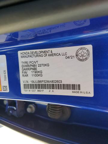 19UUB6F52MA802603 - 2021 ACURA TLX TECH A BLUE photo 13