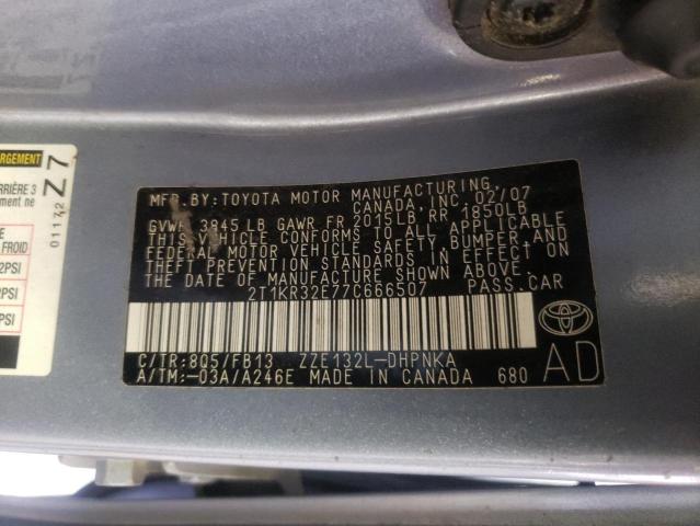 2T1KR32E77C666507 - 2007 TOYOTA COROLLA MA XR BLUE photo 12