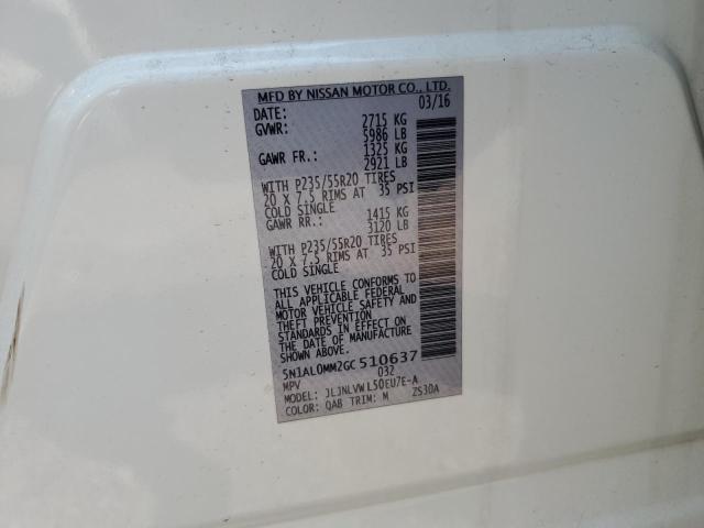 5N1AL0MM2GC510637 - 2016 INFINITI QX60 WHITE photo 13