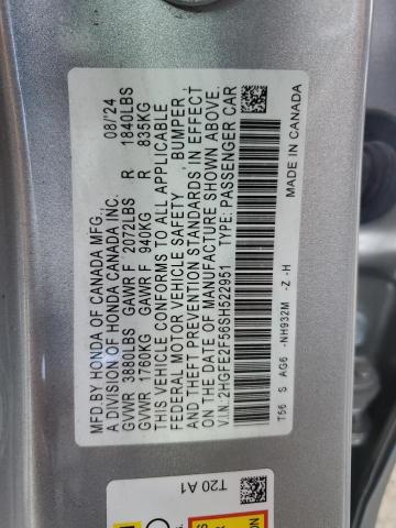 2HGFE2F56SH522951 - 2025 HONDA CIVIC SPORT SILVER photo 12