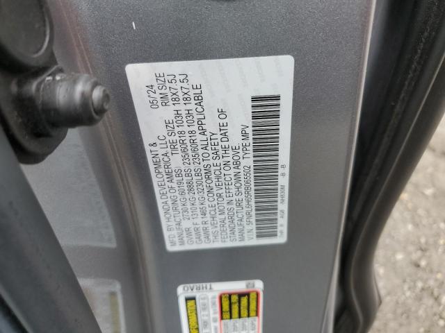 5FNRL6H65RB065502 - 2024 HONDA ODYSSEY EXL SILVER photo 13