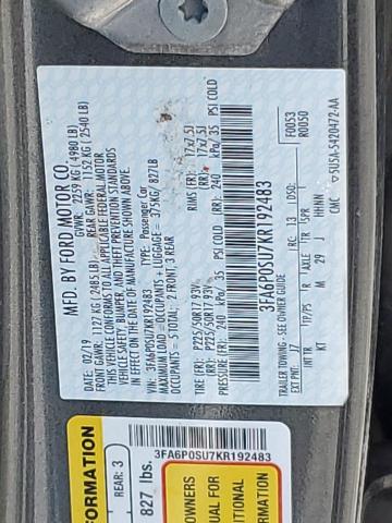 3FA6P0SU7KR192483 - 2019 FORD FUSION TITANIUM GRAY photo 13