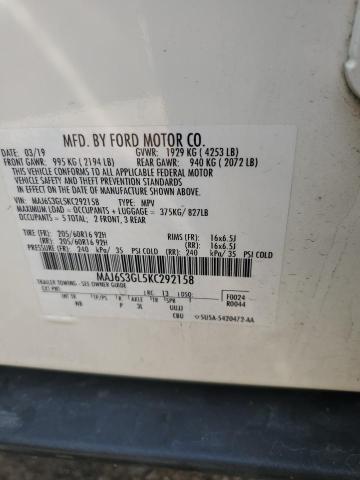 MAJ6S3GL5KC292158 - 2019 FORD ECOSPORT SE Beyaz fotoğraf 14