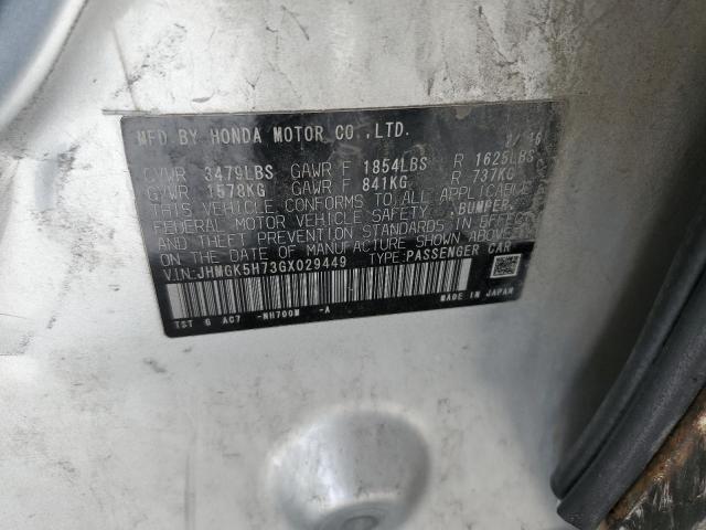 JHMGK5H73GX029449 - 2016 HONDA FIT EX SILVER photo 12