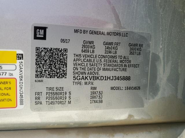 5GAKVBKD1HJ345888 - 2017 BUICK ENCLAVE 银色 照片 13