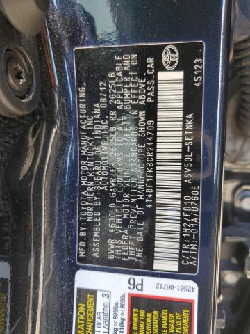 4T4BF1FK8CR244709 - 2012 TOYOTA CAMRY BASE BLACK photo 13