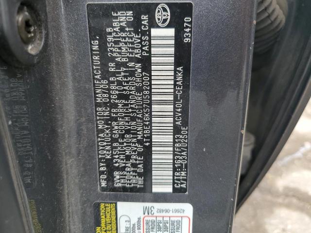 4T1BE46K57U582007 - 2007 TOYOTA CAMRY CE GRAY photo 12