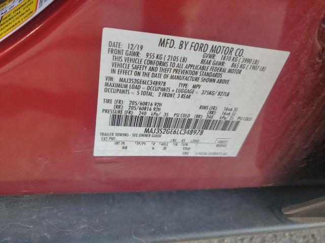 MAJ3S2GE6LC348978 - 2020 FORD ECOSPORT SE Czerwony zdjęcie 13