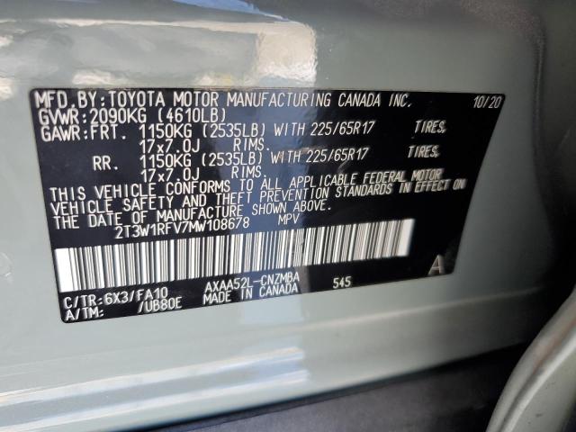 2T3W1RFV7MW108678 - 2021 TOYOTA RAV4 XLE GRAY photo 13