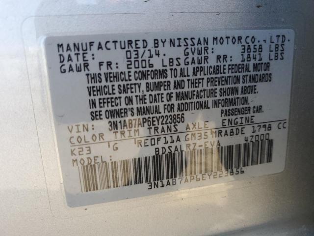 3N1AB7AP6EY223856 - 2014 NISSAN SENTRA S SILVER photo 12