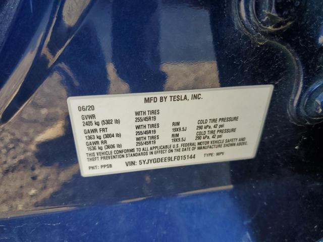 5YJYGDEE9LF015144 - 2020 TESLA MODEL Y BLUE photo 12