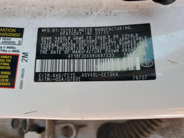 4T1BF3EK6BU697233 - 2011 TOYOTA CAMRY BASE WHITE photo 12