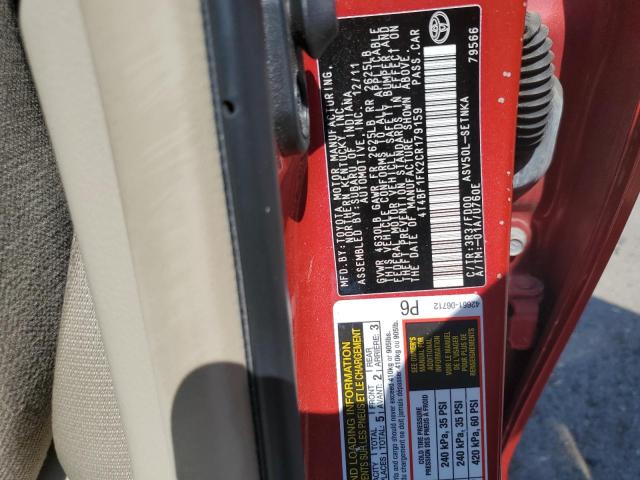 4T4BF1FK2CR179159 - 2012 TOYOTA CAMRY BASE RED photo 12