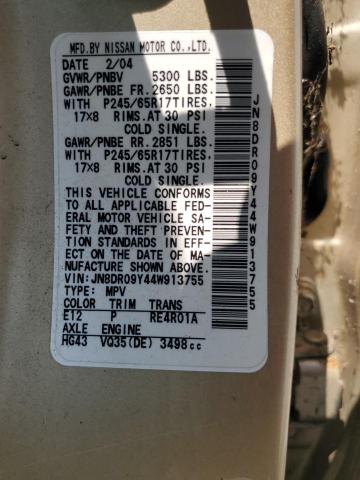 JN8DR09Y44W913755 - 2004 NISSAN PATHFINDER LE 金色 照片 13