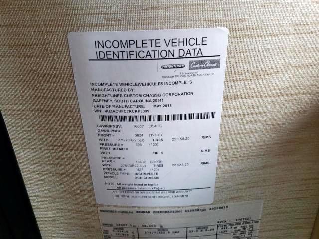 4UZACHFC7KCKP8399 - 2019 FREIGHTLINER CHASSIS XC თაფლისფერი ფოტო 10