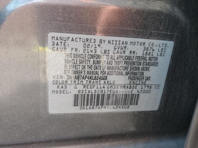 3N1AB7AP4KL624508 - 2019 NISSAN SENTRA S ნაცრისფერი ფოტო 13