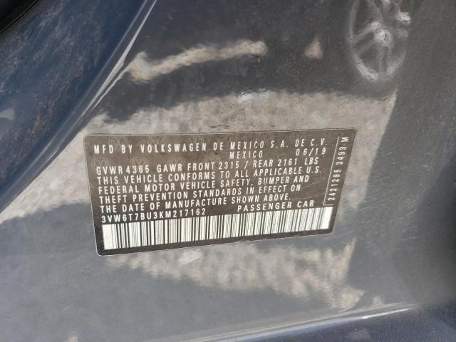 3VW6T7BU3KM217162 - 2019 VOLKSWAGEN JETTA GLI Մոխրագույն լուսանկար 12