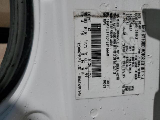 1FMFU17L04LB16660 - 2004 FORD EXPEDITION EDDIE BAUER თეთრი ფოტო 14