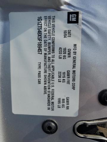 1G1ZT548X5F189457 - 2005 CHEVROLET MALIBU LS GRAY photo 12