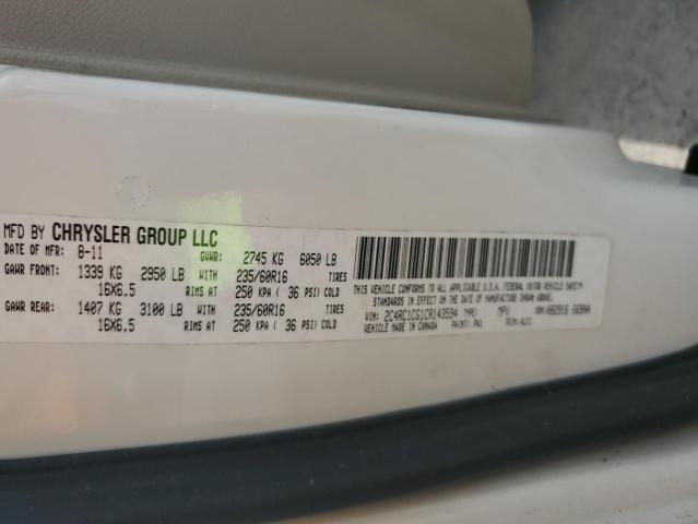 2C4RC1CG1CR143594 - 2012 CHRYSLER TOWN & COU TOURING L WHITE photo 13