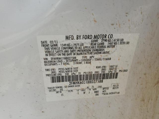 2FMHK6CC1BBD27588 - 2011 FORD FLEX SEL WHITE photo 12
