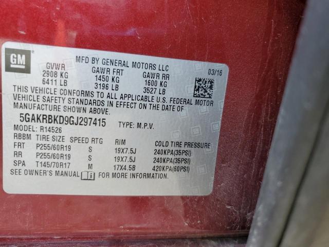 5GAKRBKD9GJ297415 - 2016 BUICK ENCLAVE Qırmızı foto 13