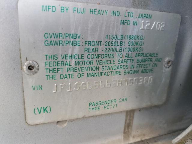 JF1SG65663H755380 - 2003 SUBARU FORESTER 2.5XS SILVER photo 13