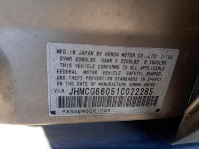 JHMCG66051C022285 - 2001 HONDA ACCORD EX GOLD photo 12