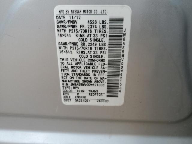 JN8AS5MV0DW621036 - 2013 NISSAN ROGUE S ვერცხლისფერი ფოტო 13