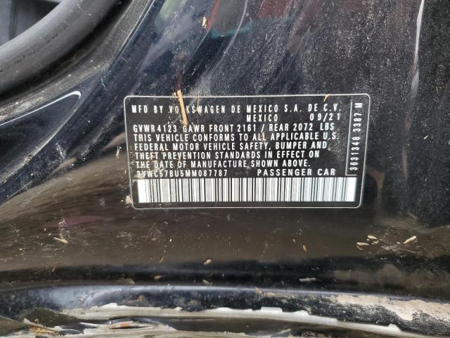 3VWC57BU5MM087787 - 2021 VOLKSWAGEN JETTA S 黑色 照片 12