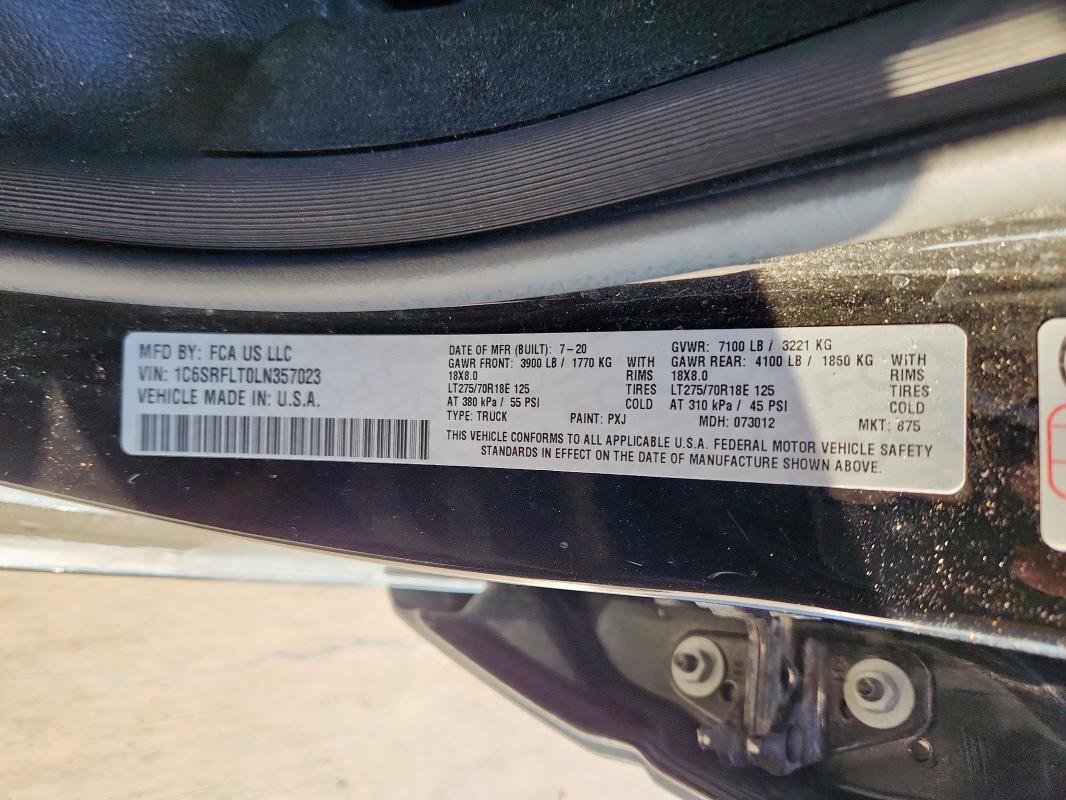 1C6SRFLT0LN357023 - 2020 RAM 1500 REBEL 黑色 照片 13