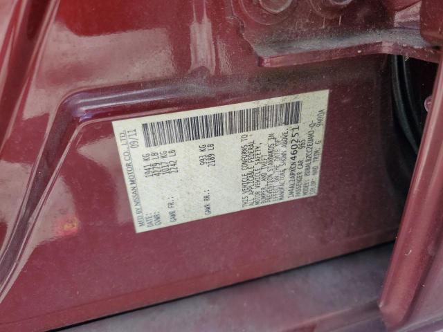 1N4AL2APXCN460251 - 2012 NISSAN ALTIMA BASE 勃艮第红 照片 12