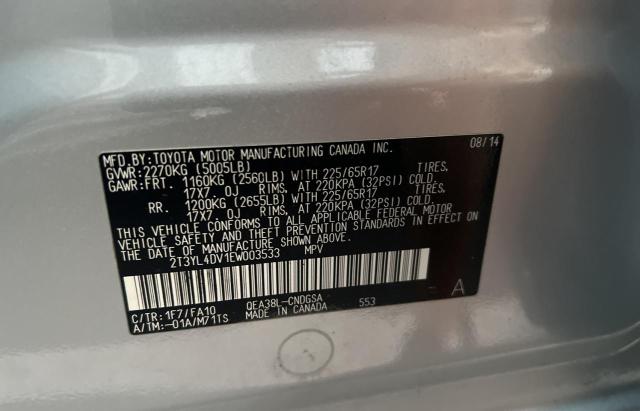 2T3YL4DV1EW003533 - 2014 TOYOTA RAV4 EV GRAY photo 10