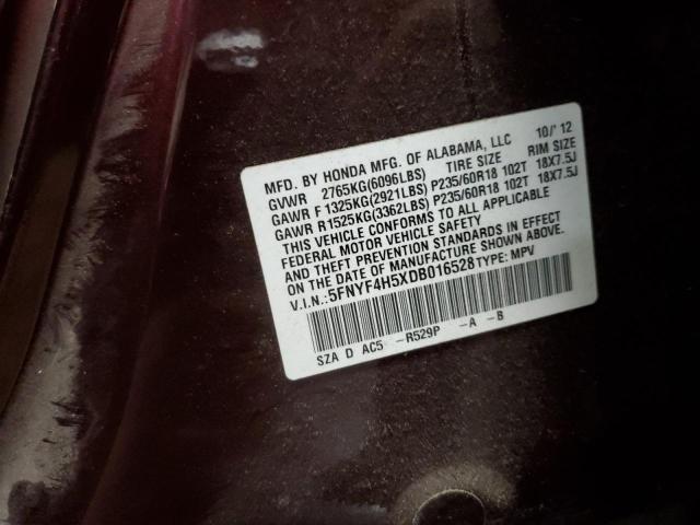 5FNYF4H5XDB016528 - 2013 HONDA PILOT EXL PURPLE photo 13