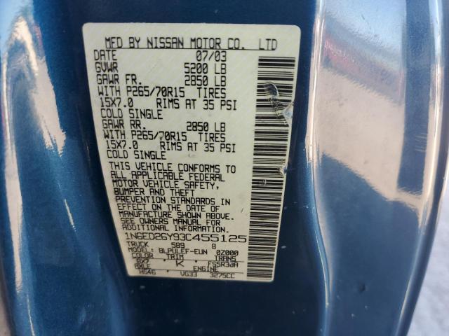 1N6ED26Y93C455125 - 2003 NISSAN FRONTIER KING CAB XE BLUE photo 12