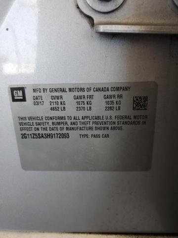 2G11Z5SA3H9172093 - 2017 CHEVROLET IMPALA LS ვერცხლისფერი ფოტო 12